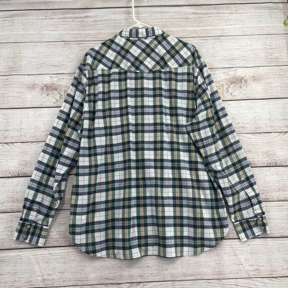 Lucky Brand Saturday Stretch Pearl Snap Plaid Shirt Men's Size XXL Blue/Green - Picture 2 of 11